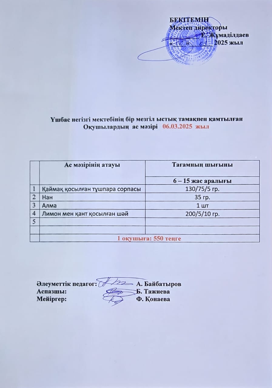 Оқушылардың ас мәзірі
